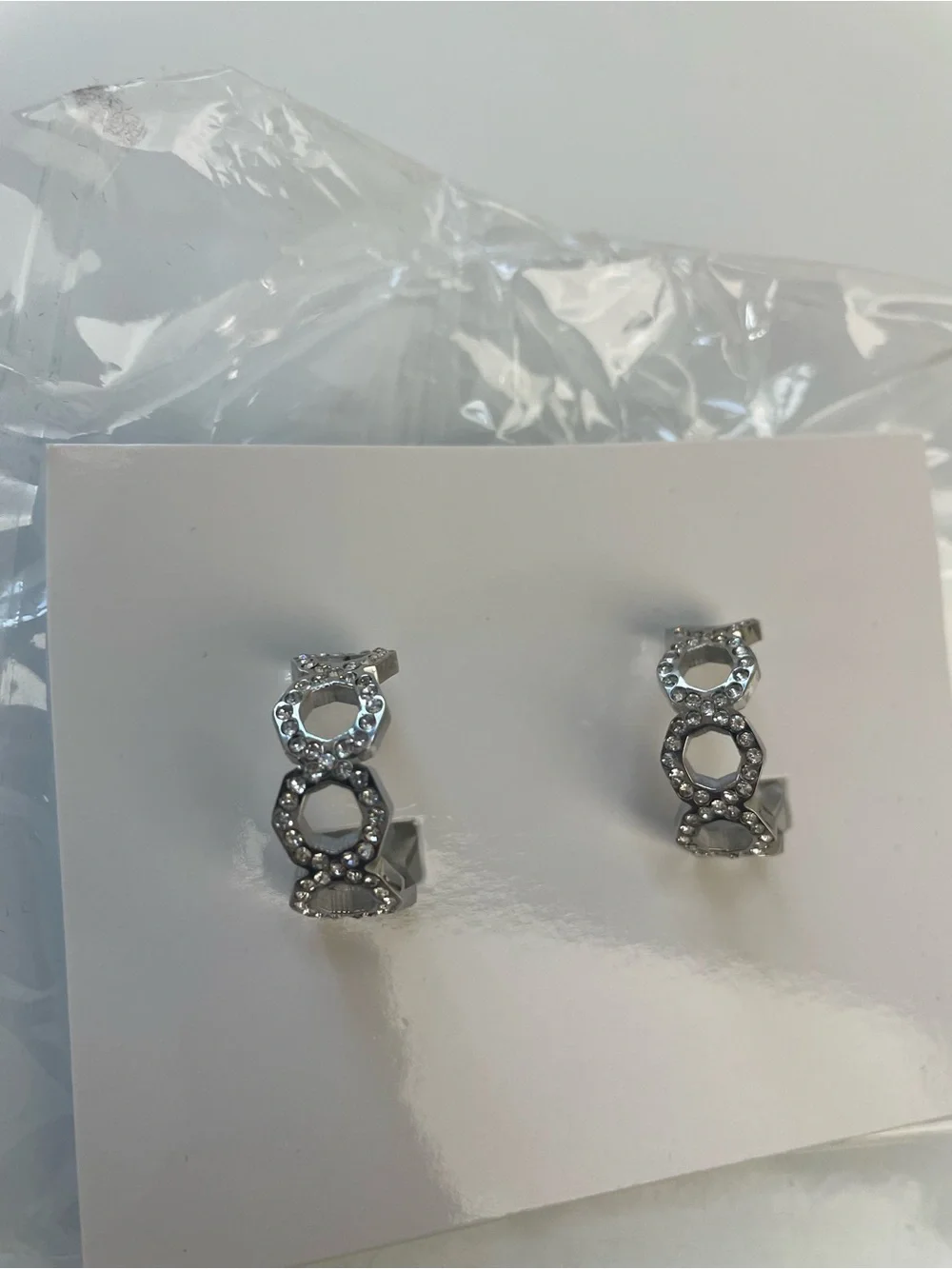 Silver Crystal Link Hoop Earrings - Women Jewelry